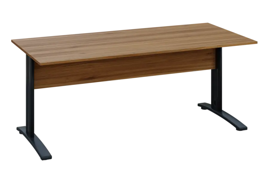 EPK 28 - 18 stůl kancelářský, kovová podnož černá, deska 25 mm, široký 1800 mm, ořech světlý